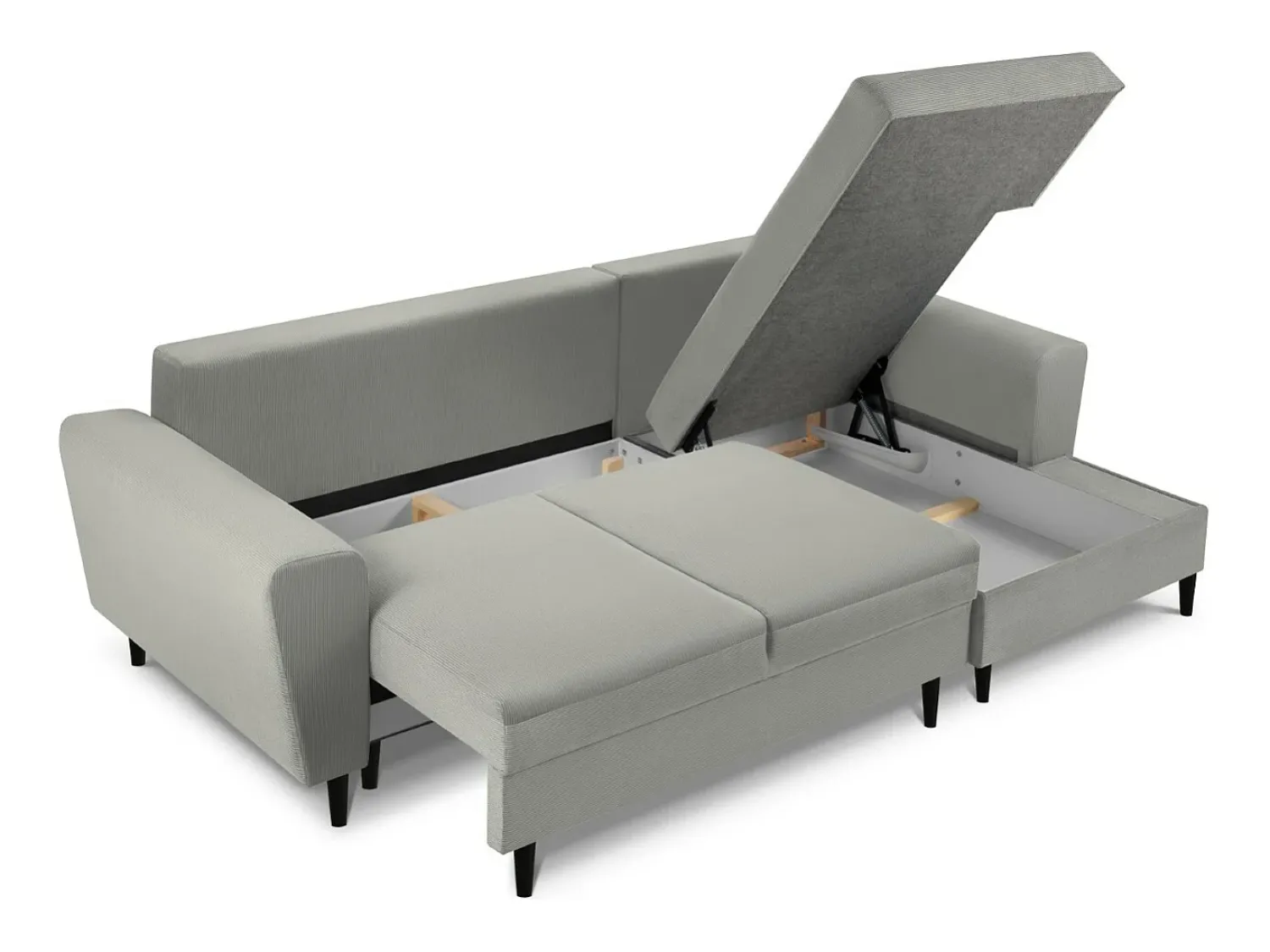 Sofá*Cosmopolitan Design - Sofá convertível de canto direito com caixa de arrumação "Kyoto" 4 lugares em veludo cotelê cinza claro - 241x145x88cm Cinzento claro