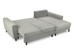Sofá*Cosmopolitan Design - Sofá convertível de canto direito com caixa de arrumação "Kyoto" 4 lugares em veludo cotelê cinza claro - 241x145x88cm Cinzento claro