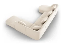 Cosmopolitan Design - Sofá de canto direito panorâmico "Tulum" 6 lugares em tecido chenille claro - 330x255x70cm Bege