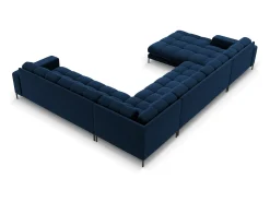 Online Cosmopolitan Design - Sofá de canto direito panorâmico "Bali" 7 lugares em veludo azul real - 327x256x75cm Azul escuro