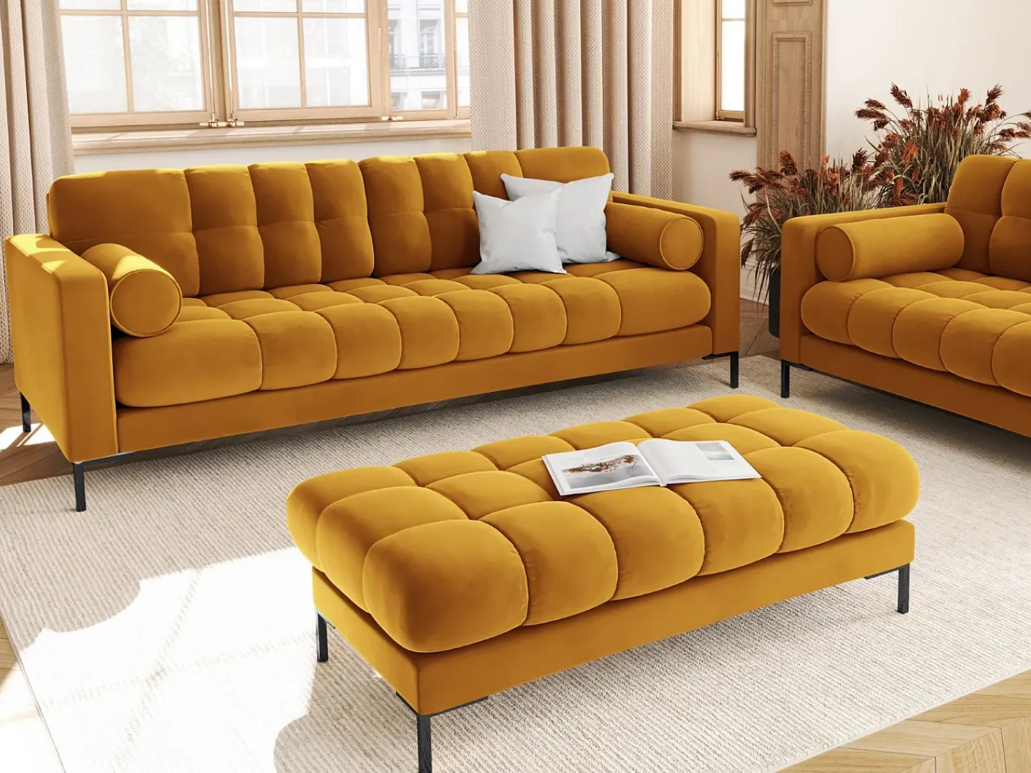 Cosmopolitan Design - Sofá "Bali" 4 lugares em veludo - 217x92x75cm^ Sofá