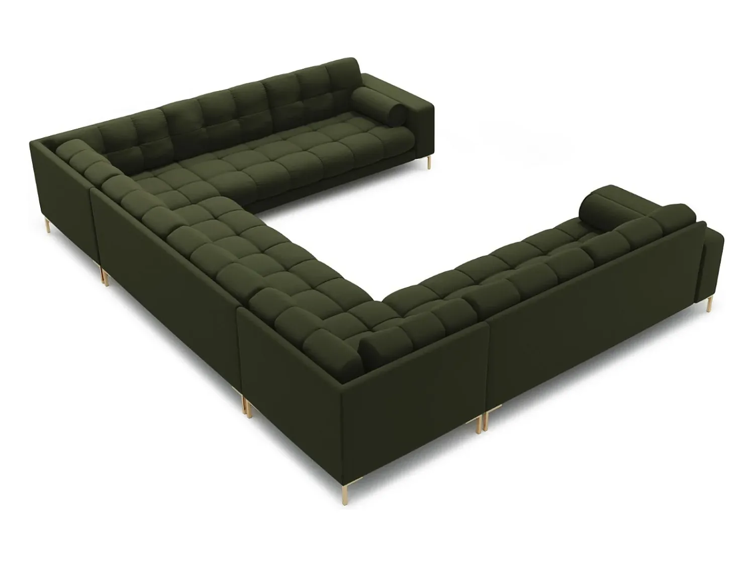 New Cosmopolitan Design - Sofá panorâmico "Bali" 9 lugares em tecido estrutural - 327x256x75cm Verde