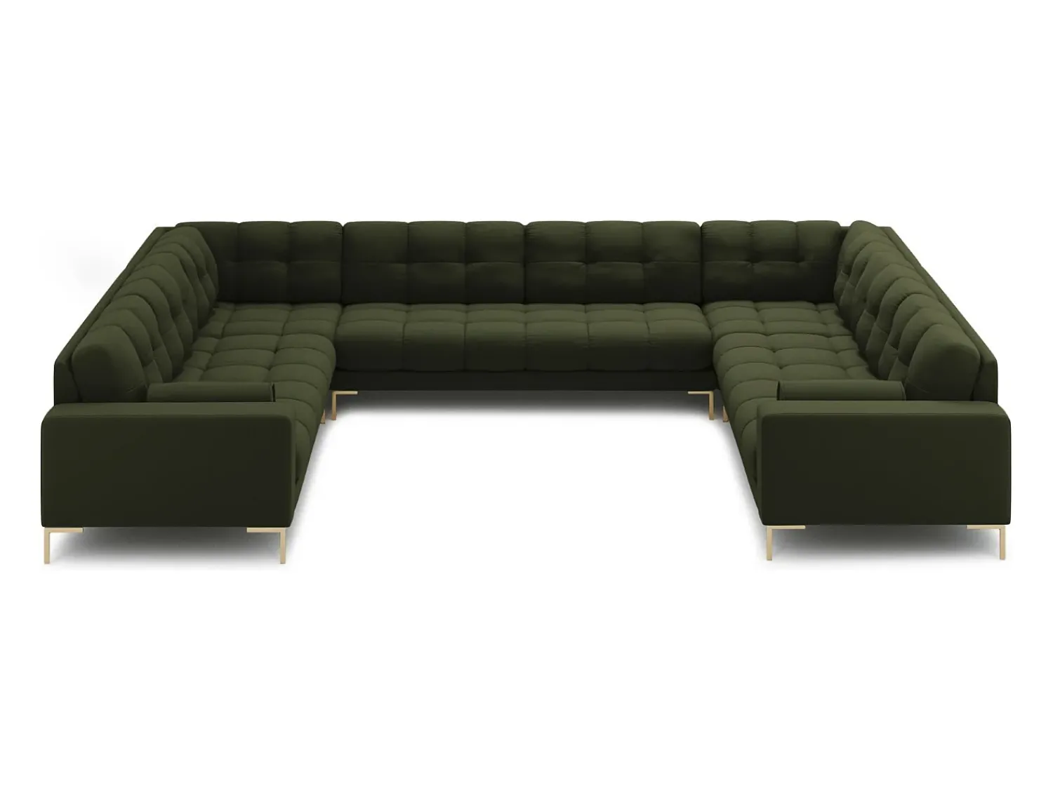 New Cosmopolitan Design - Sofá panorâmico "Bali" 9 lugares em tecido estrutural - 327x256x75cm Verde