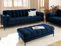 Sofá|Cosmopolitan Design - Sofá "Bali" 3 lugares em veludo azul real - 177x92x75cm Azul escuro