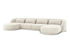 Sofá|Cosmopolitan Design - Sofá panorâmico "Tulum" 5 lugares em veludo claro - 330x156x70cm Bege
