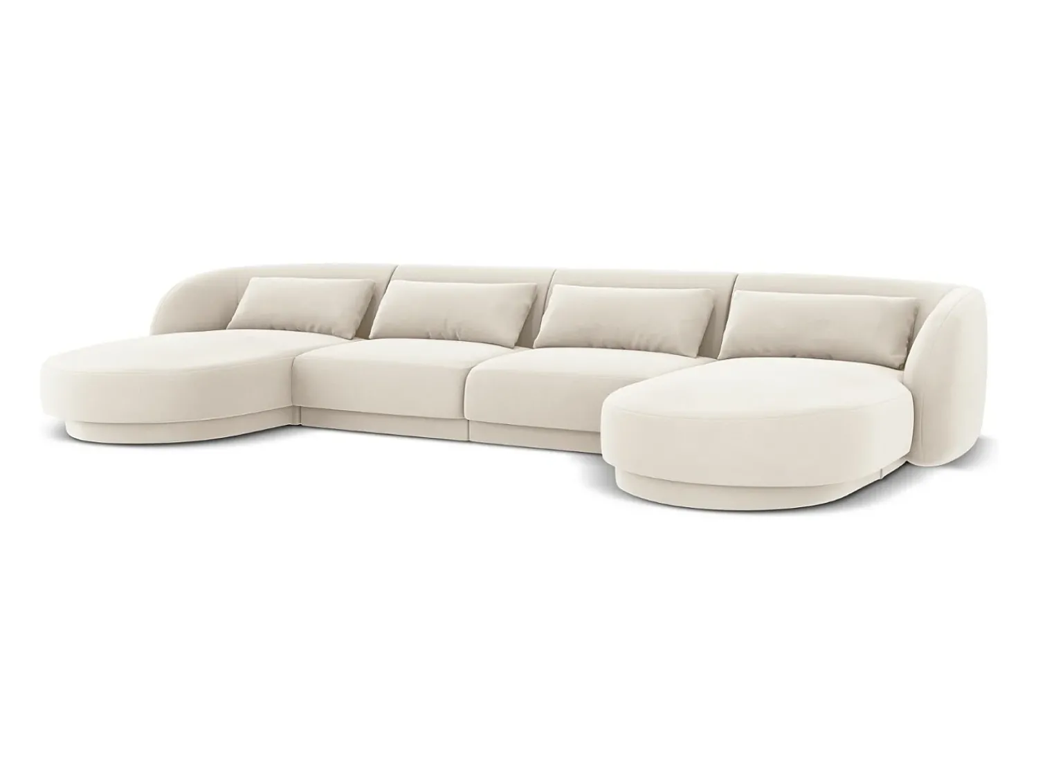 Sofá|Cosmopolitan Design - Sofá panorâmico "Tulum" 5 lugares em veludo claro - 330x156x70cm Bege
