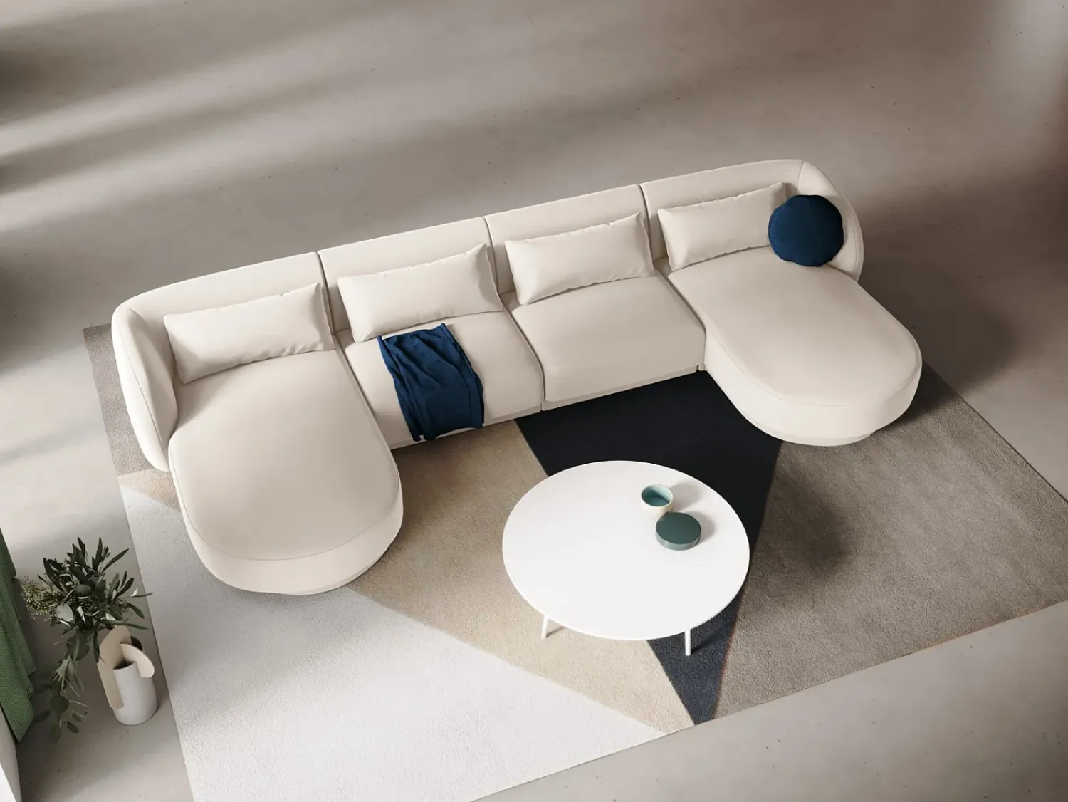 Sofá|Cosmopolitan Design - Sofá panorâmico "Tulum" 5 lugares em veludo claro - 330x156x70cm Bege