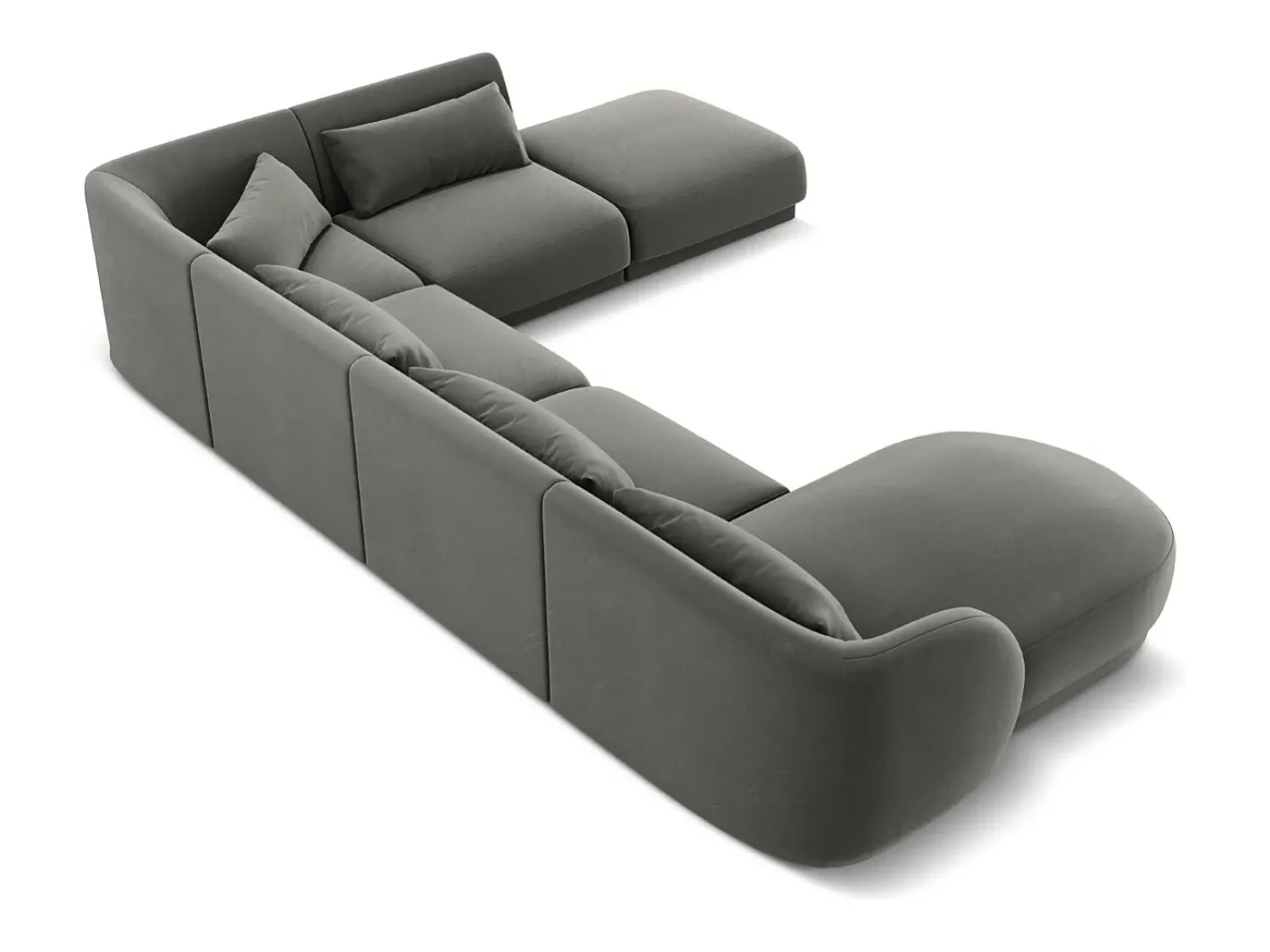 Sofá*Cosmopolitan Design - Sofá de canto direito panorâmico "Tulum" 6 lugares em veludo cinza claro - 330x255x70cm Cinzento claro