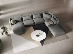 Sofá*Cosmopolitan Design - Sofá de canto direito panorâmico "Tulum" 6 lugares em veludo cinza claro - 330x255x70cm Cinzento claro