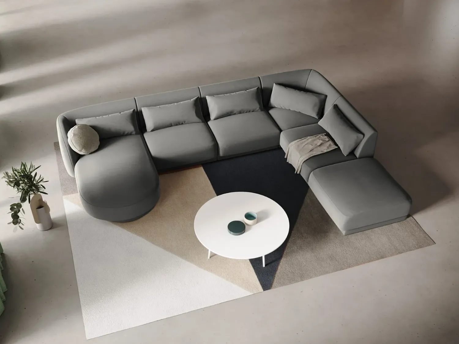 Sofá*Cosmopolitan Design - Sofá de canto direito panorâmico "Tulum" 6 lugares em veludo cinza claro - 330x255x70cm Cinzento claro
