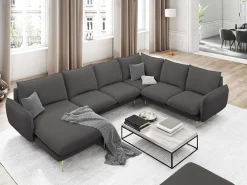 New Cosmopolitan Design - Sofá de canto direito panorâmico "Vienna" 7 lugares em tecido estrutural cinza escuro - 330x235x95cm Cinza antracite