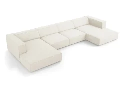 Sofá*Cosmopolitan Design - Sofá panorâmico "Arendal" 6 lugares em tecido chenille com efeito canelado - 364x166x70cm Marfim
