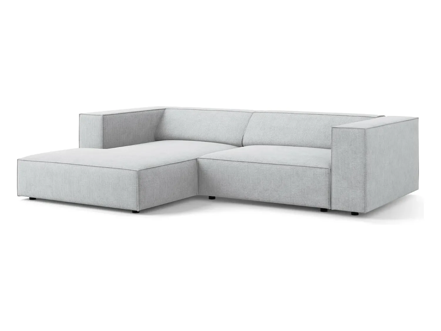 Sofá*Cosmopolitan Design - Sofá de canto esquerdo "Arendal" 3 lugares em tecido chenille com efeito canelado cinza claro - 224x166x70cm Cinzento claro