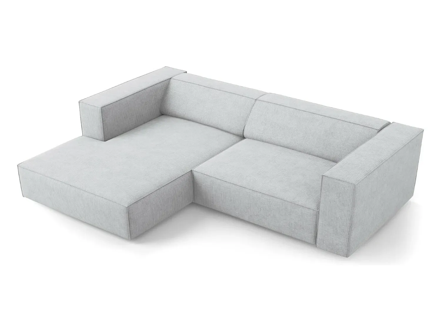 Sofá*Cosmopolitan Design - Sofá de canto esquerdo "Arendal" 3 lugares em tecido chenille com efeito canelado cinza claro - 224x166x70cm Cinzento claro
