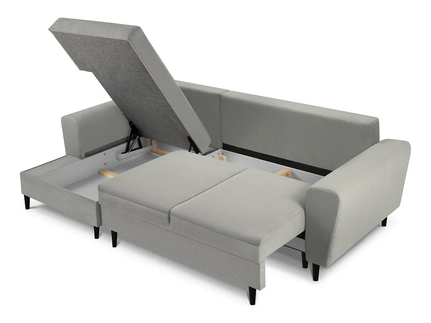 Sofá|Cosmopolitan Design - Sofá convertível de canto esquerdo com caixa de arrumação "Kyoto" 4 lugares em veludo cotelê cinza claro - 241x145x88cm Cinzento claro