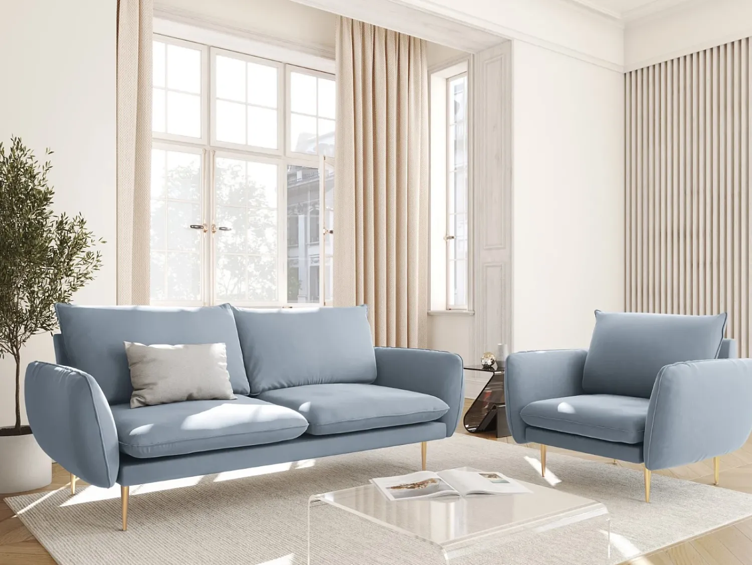 Cosmopolitan Design - Sofá "Vienna" 2 lugares em veludo - 160x92x95cm^ Sofá