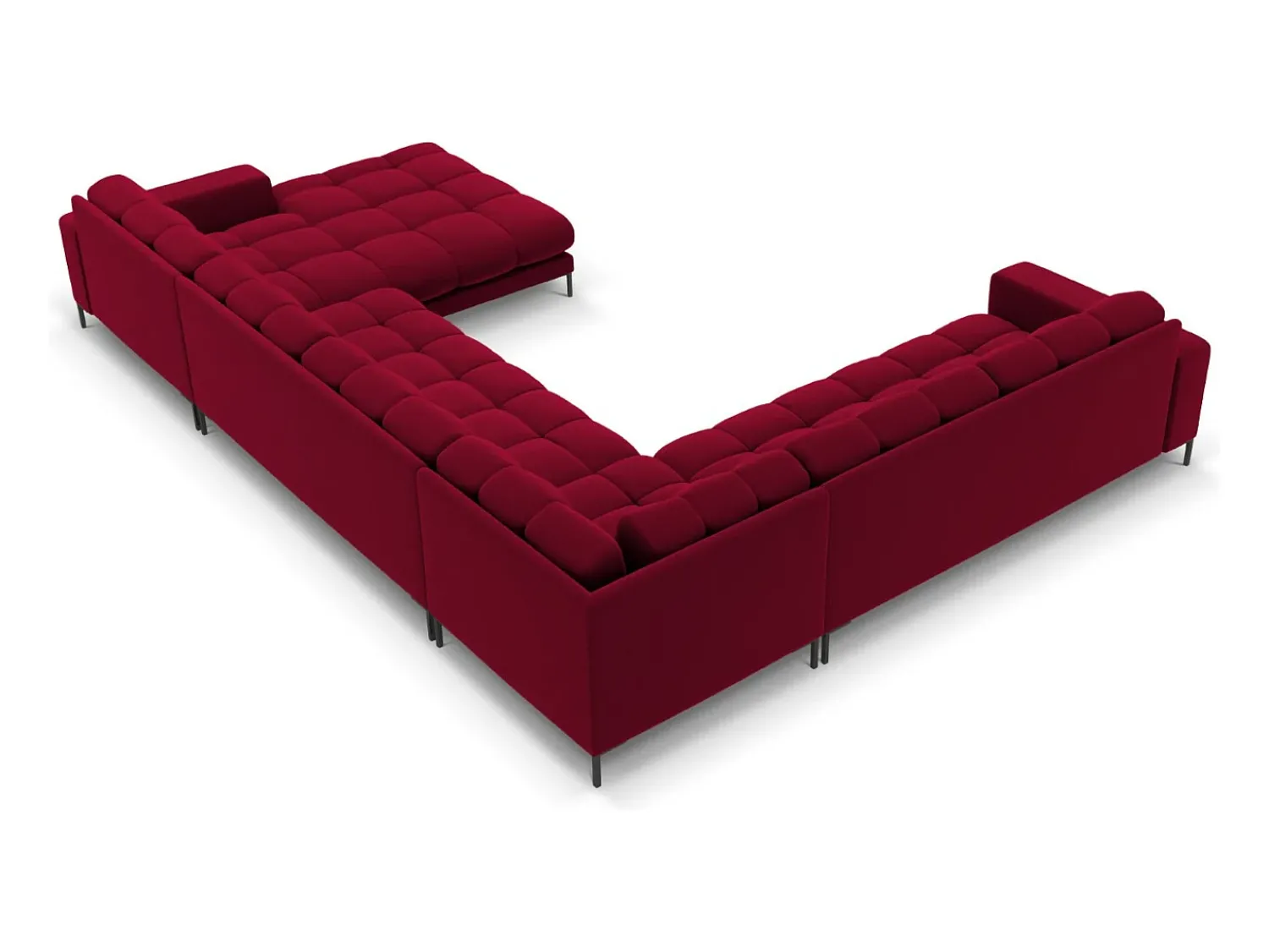 Sofá|Cosmopolitan Design - Sofá de canto panorâmico à esquerda "Bali" 7 lugares em veludo - 327x256x75cm Vermelho