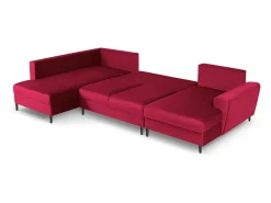 Sofá|Cosmopolitan Design - Sofá panorâmico convertível esquerdo com caixa de arrumação "Kyoto" 7 lugares em veludo - 313x194x88cm Vermelho