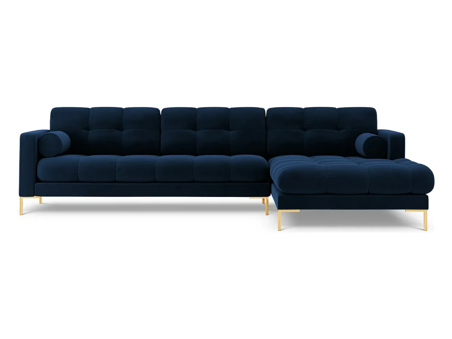 Cosmopolitan Design - Sofá de canto direito "Bali" 5 lugares em veludo azul real - 293x185x75cm Azul escuro