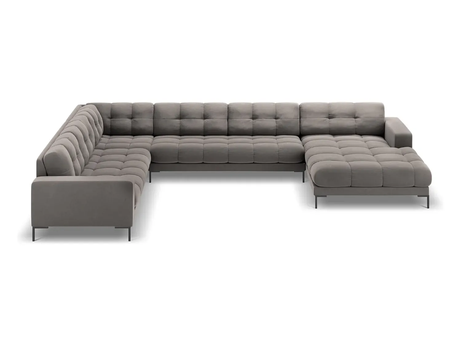 Sofá|Cosmopolitan Design - Sofá de canto panorâmico à esquerda "Bali" 7 lugares em veludo cinza claro - 327x256x75cm Cinzento claro
