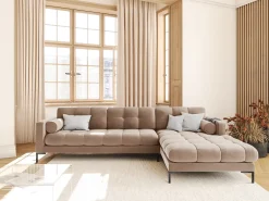 Online Cosmopolitan Design - Sofá de canto direito "Bali" 5 lugares em veludo - 293x185x75cm Bege