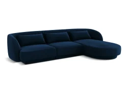 Sofá|Cosmopolitan Design - Sofá de canto direito "Tulum" 4 lugares em veludo azul real - 255x156x70cm Azul escuro