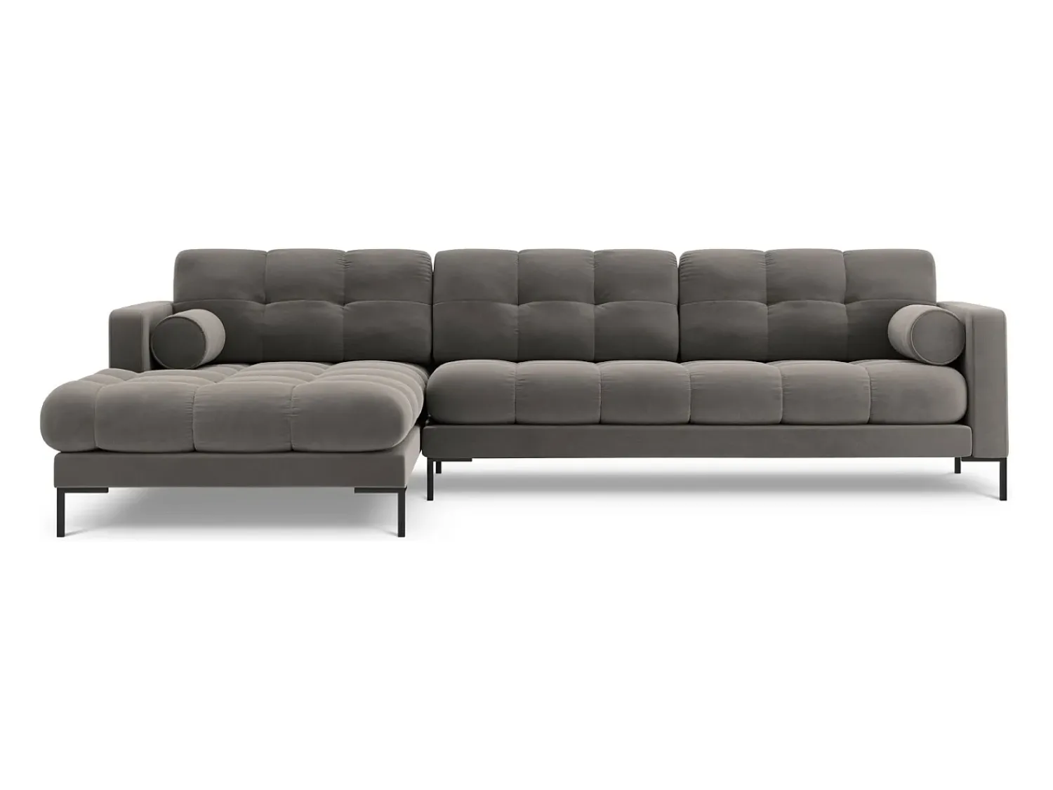 Sofá*Cosmopolitan Design - Sofá de canto esquerdo "Bali" 5 lugares em veludo cinza claro - 293x185x75cm Cinzento claro