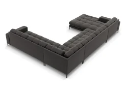 Cosmopolitan Design - Sofá de canto direito panorâmico "Bali" 7 lugares em veludo cinza escuro - 327x256x75cm^ Sofá