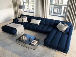 Sofá*Cosmopolitan Design - Sofá panorâmico "Bali" 7 lugares em veludo azul real - 383x185x75cm Azul escuro