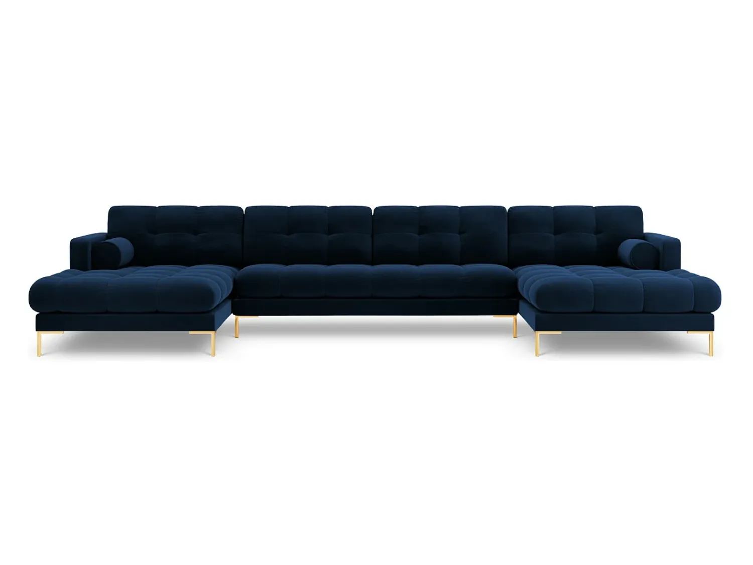 Sofá*Cosmopolitan Design - Sofá panorâmico "Bali" 7 lugares em veludo azul real - 383x185x75cm Azul escuro
