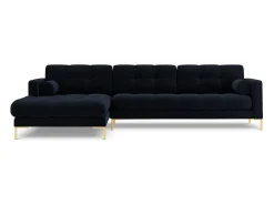 Cosmopolitan Design - Sofá de canto esquerdo "Bali" 5 lugares em veludo - 293x185x75cm Azul escuro