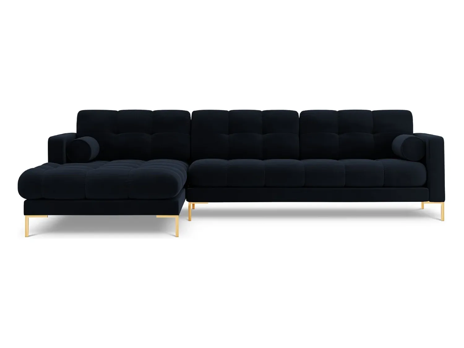 Cosmopolitan Design - Sofá de canto esquerdo "Bali" 5 lugares em veludo - 293x185x75cm Azul escuro