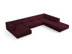 Discount Cosmopolitan Design - Sofá de canto direito panorâmico "Arendal" 7 lugares em tecido chenille com efeito canelado rubi - 364x262x70cm Vermelho