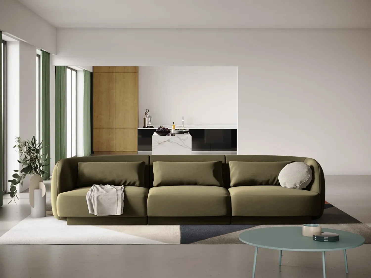 Cosmopolitan Design - Sofá "Tulum" 3 lugares em veludo - 255x90x70cm^ Sofá
