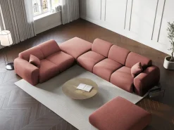 Sofá|Cosmopolitan Design - Sofá de canto esquerdo "Nolio" 4 lugares em tecido chenille - 315x250x72cm Rosa