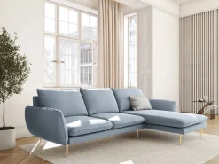 Sofá|Cosmopolitan Design - Sofá de canto direito "Vienna" 5 lugares em veludo - 255x170x95cm Azul claro
