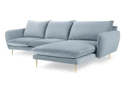 Sofá|Cosmopolitan Design - Sofá de canto direito "Vienna" 5 lugares em veludo - 255x170x95cm Azul claro