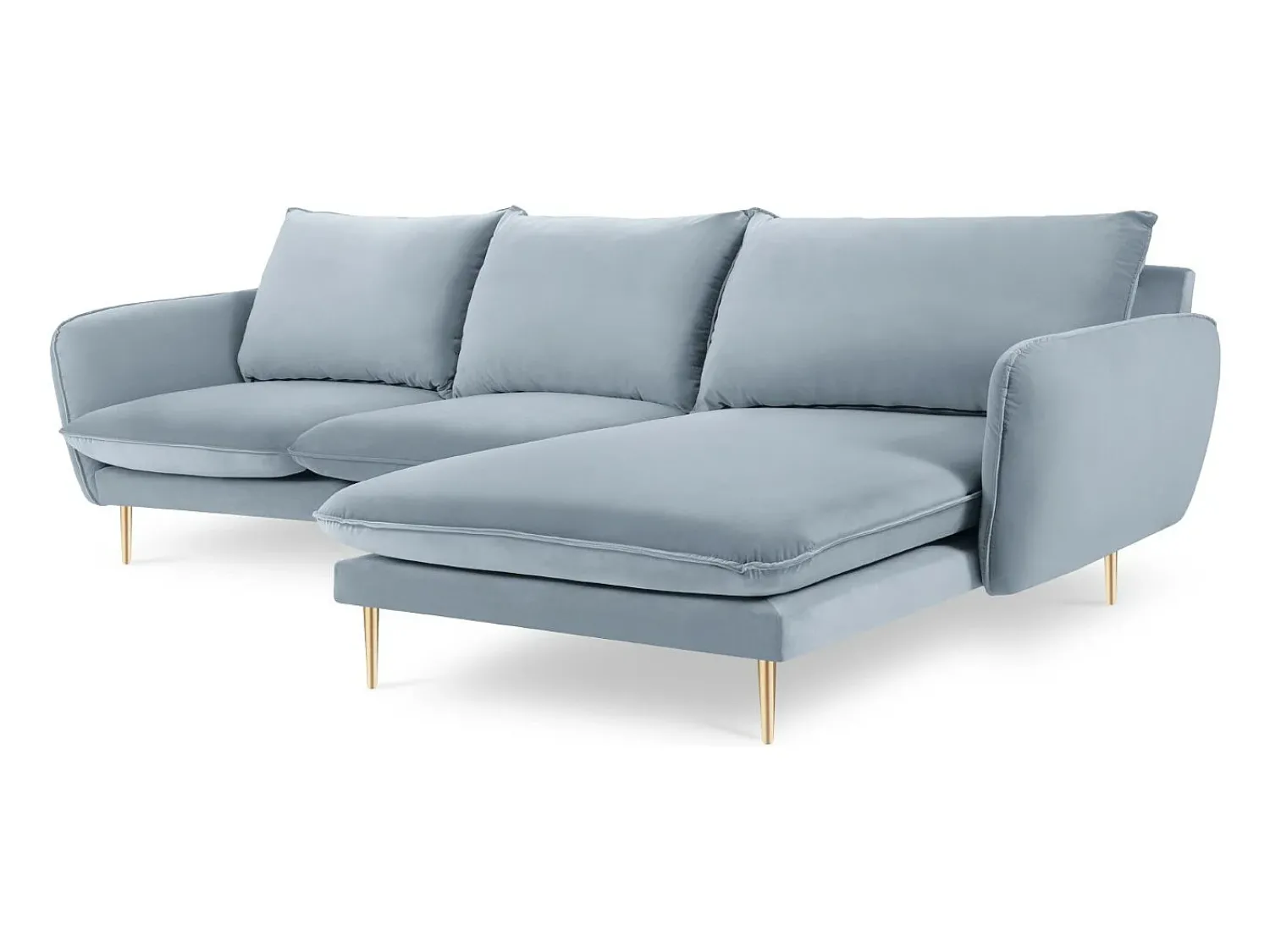 Sofá|Cosmopolitan Design - Sofá de canto direito "Vienna" 5 lugares em veludo - 255x170x95cm Azul claro
