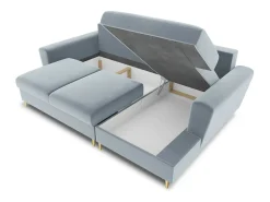 Sofá*Cosmopolitan Design - Sofá convertível de canto direito com caixa de arrumação "Kyoto" 4 lugares em veludo - 241x145x88cm Azul claro