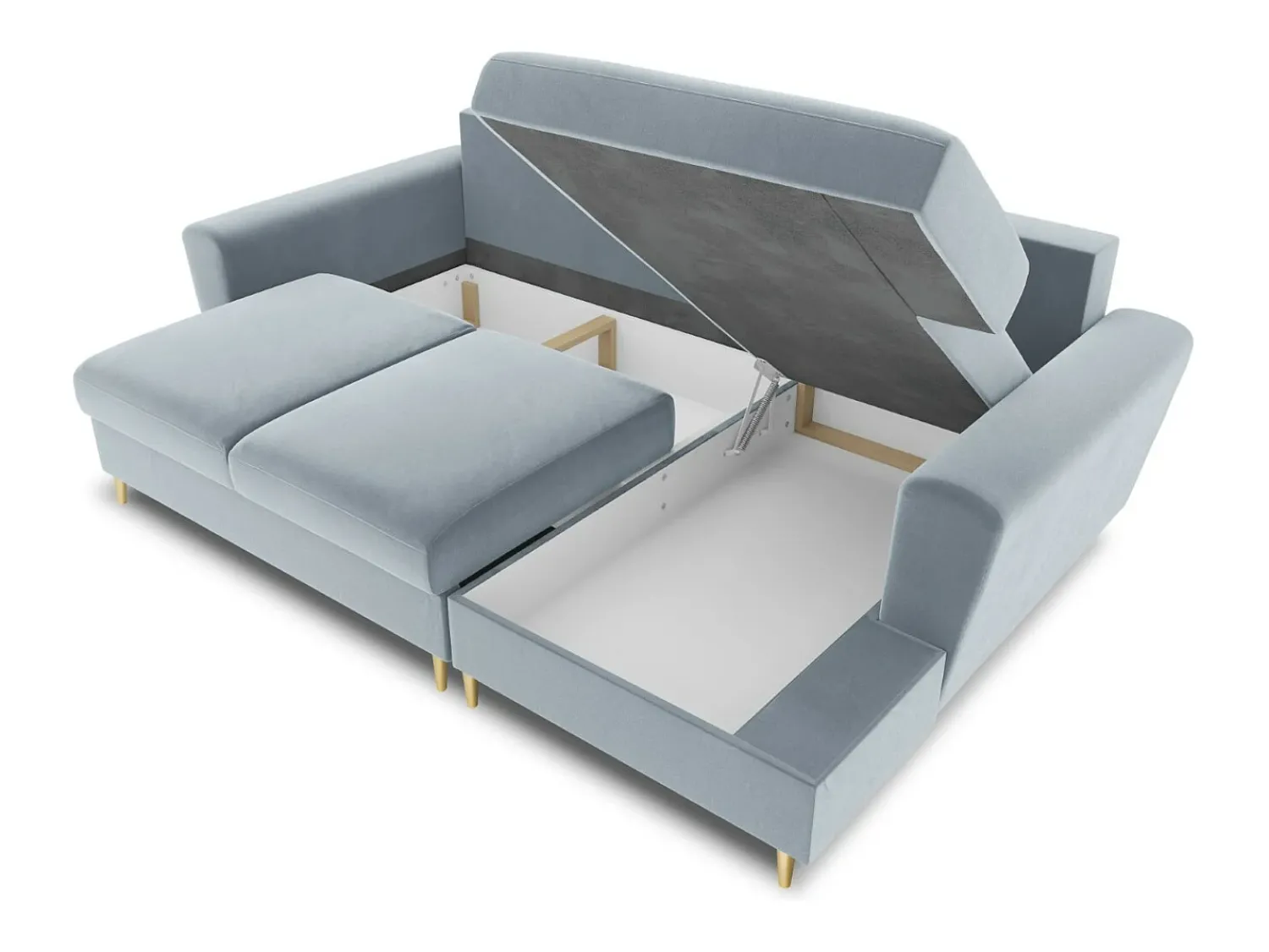 Sofá*Cosmopolitan Design - Sofá convertível de canto direito com caixa de arrumação "Kyoto" 4 lugares em veludo - 241x145x88cm Azul claro