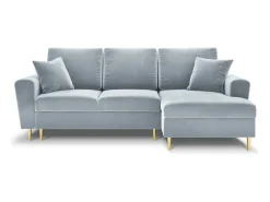 Sofá*Cosmopolitan Design - Sofá convertível de canto direito com caixa de arrumação "Kyoto" 4 lugares em veludo - 241x145x88cm Azul claro