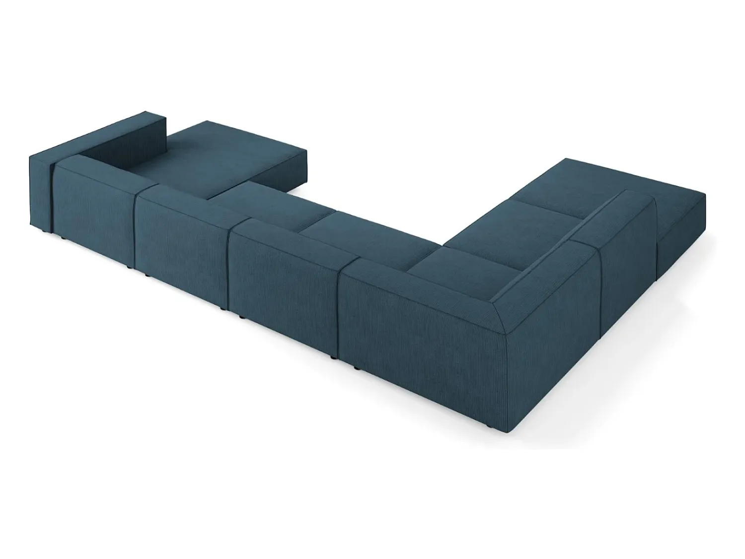 Cosmopolitan Design - Sofá de canto panorâmico à esquerda "Arendal" 7 lugares em tecido chenille com efeito canelado azul marinho - 364x262x70cm^ Sofá