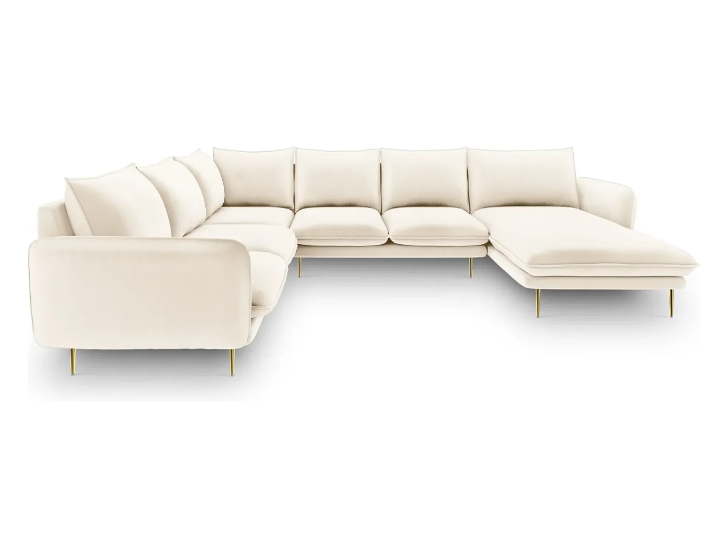 Sofá|Cosmopolitan Design - Sofá de canto panorâmico à esquerda "Vienna" 7 lugares em veludo claro - 330x235x95cm Bege