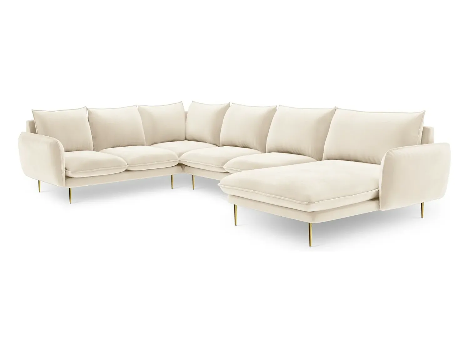 Sofá|Cosmopolitan Design - Sofá de canto panorâmico à esquerda "Vienna" 7 lugares em veludo claro - 330x235x95cm Bege
