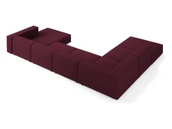 Sofá*Cosmopolitan Design - Sofá de canto panorâmico à esquerda "Arendal" 7 lugares em tecido chenille com efeito canelado rubi - 364x262x70cm Vermelho