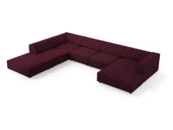 Sofá*Cosmopolitan Design - Sofá de canto panorâmico à esquerda "Arendal" 7 lugares em tecido chenille com efeito canelado rubi - 364x262x70cm Vermelho