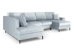 Sofá*Cosmopolitan Design - Sofá panorâmico convertível esquerdo com caixa de arrumação "Kyoto" 7 lugares em veludo - 313x194x88cm Azul claro