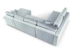 Sofá*Cosmopolitan Design - Sofá panorâmico convertível esquerdo com caixa de arrumação "Kyoto" 7 lugares em veludo - 313x194x88cm Azul claro