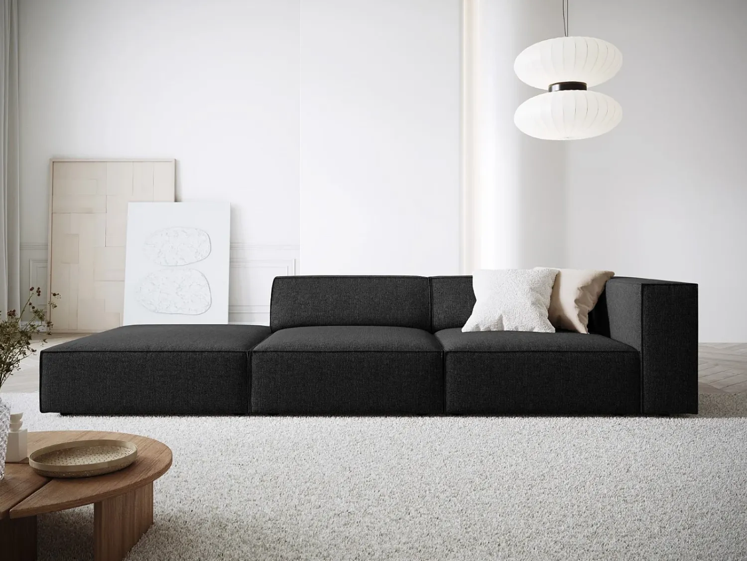 Sofá*Cosmopolitan Design - Sofá esquerdo "Arendal" 4 lugares em tecido chenille - 262x102x70cm Preto
