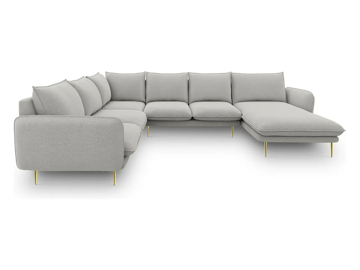 Sofá*Cosmopolitan Design - Sofá de canto panorâmico à esquerda "Vienna" 7 lugares em tecido estrutural cinza claro - 330x235x95cm Cinzento claro